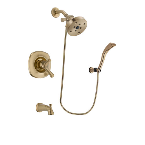 Delta Addison Champagne Bronze Finish Dual Control Tub and Shower Faucet System Package with 5-1/2 inch Showerhead and Modern Wall Mount Personal Handheld Shower Spray Includes Rough-in Valve and Tub Spout DSP3727V