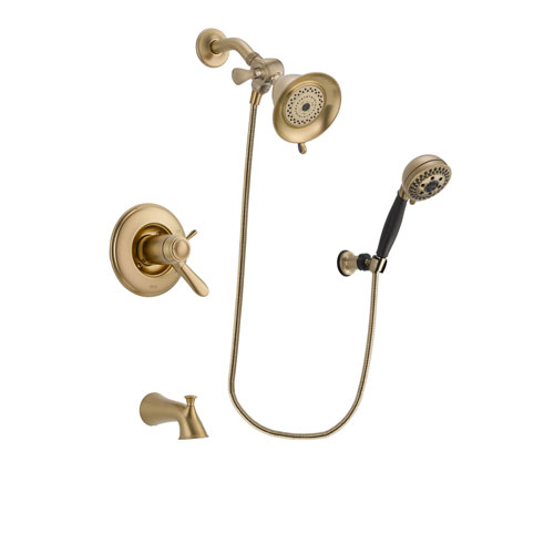 Delta Lahara Champagne Bronze Finish Thermostatic Tub and Shower Faucet System Package with Water-Efficient Shower Head and 5-Spray Wall Mount Hand Shower Includes Rough-in Valve and Tub Spout DSP3733V