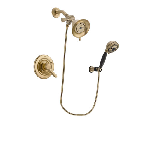 Delta Lahara Champagne Bronze Finish Dual Control Shower Faucet System Package with Water-Efficient Shower Head and 5-Spray Wall Mount Hand Shower Includes Rough-in Valve DSP3750V