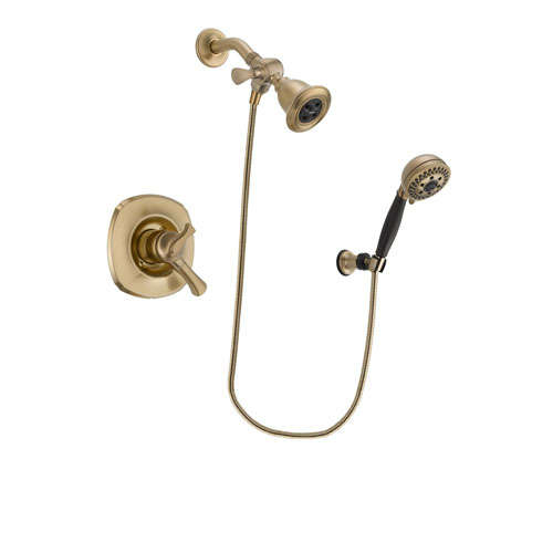 Delta Addison Champagne Bronze Finish Dual Control Shower Faucet System Package with Water Efficient Showerhead and 5-Spray Wall Mount Hand Shower Includes Rough-in Valve DSP3780V