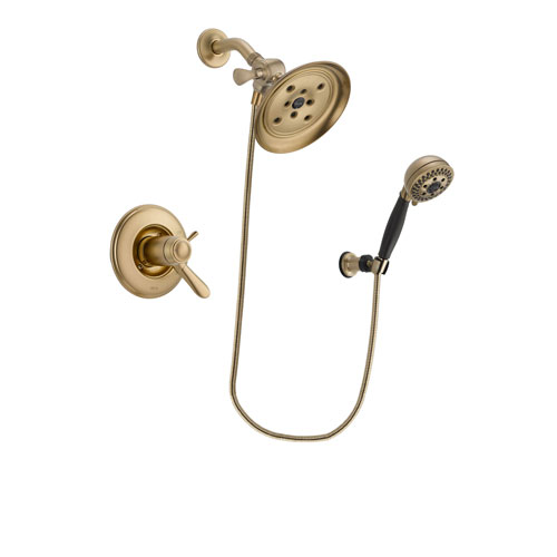 Delta Lahara Champagne Bronze Finish Thermostatic Shower Faucet System Package with Large Rain Shower Head and 5-Spray Wall Mount Hand Shower Includes Rough-in Valve DSP3786V