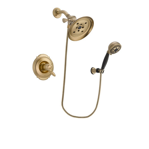 Delta Victorian Champagne Bronze Finish Thermostatic Shower Faucet System Package with Large Rain Shower Head and 5-Spray Wall Mount Hand Shower Includes Rough-in Valve DSP3788V