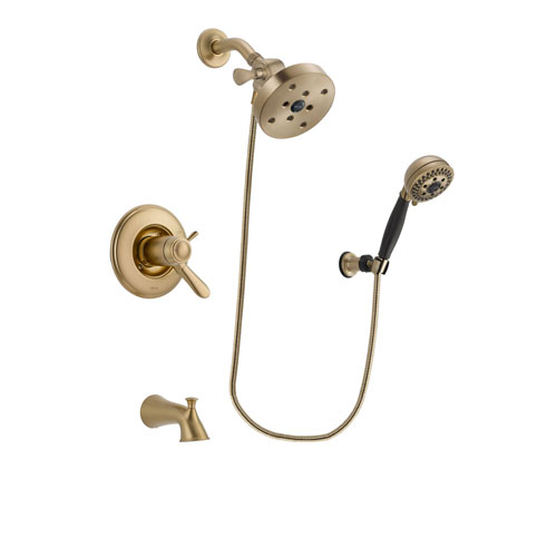 Delta Lahara Champagne Bronze Finish Thermostatic Tub and Shower Faucet System Package with 5-1/2 inch Showerhead and 5-Spray Wall Mount Hand Shower Includes Rough-in Valve and Tub Spout DSP3811V