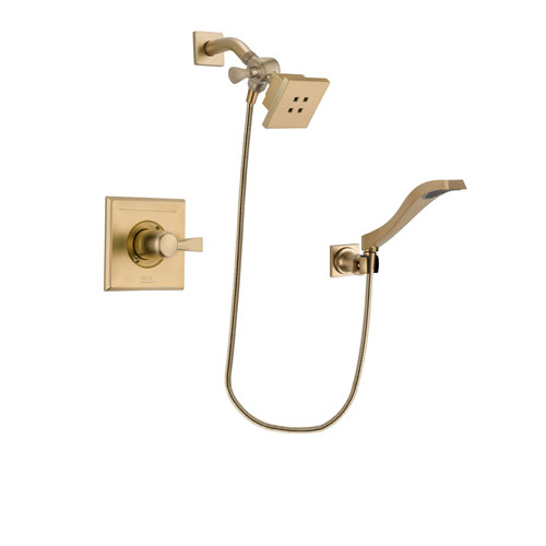 Delta Dryden Champagne Bronze Finish Shower Faucet System Package with Square Showerhead and Modern Wall Mount Handheld Shower Spray Includes Rough-in Valve DSP3842V