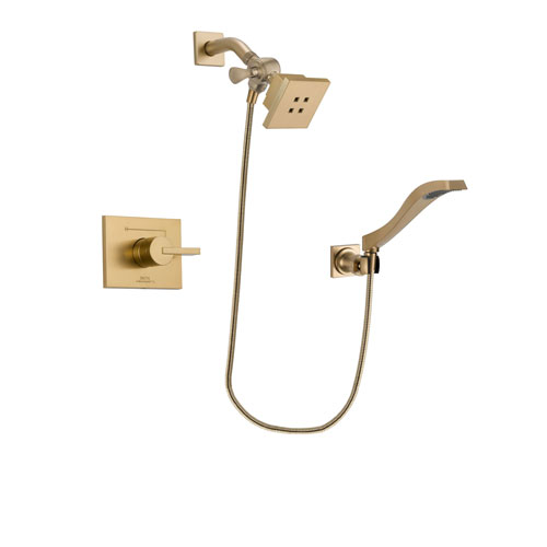 Delta Vero Champagne Bronze Finish Shower Faucet System Package with Square Showerhead and Modern Wall Mount Handheld Shower Spray Includes Rough-in Valve DSP3844V