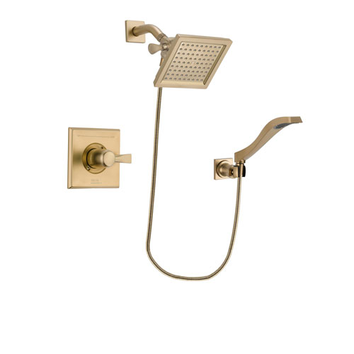 Delta Dryden Champagne Bronze Finish Shower Faucet System Package with 6.5-inch Square Rain Showerhead and Modern Wall Mount Handheld Shower Spray Includes Rough-in Valve DSP3854V