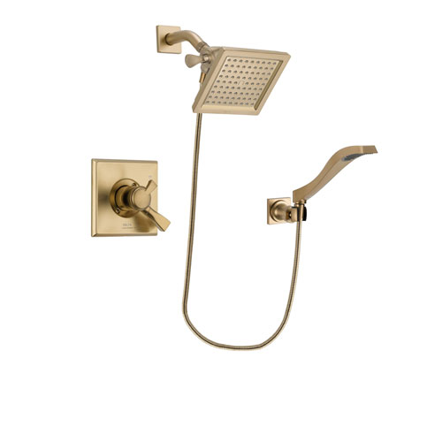 Delta Dryden Champagne Bronze Finish Dual Control Shower Faucet System Package with 6.5-inch Square Rain Showerhead and Modern Wall Mount Handheld Shower Spray Includes Rough-in Valve DSP3858V