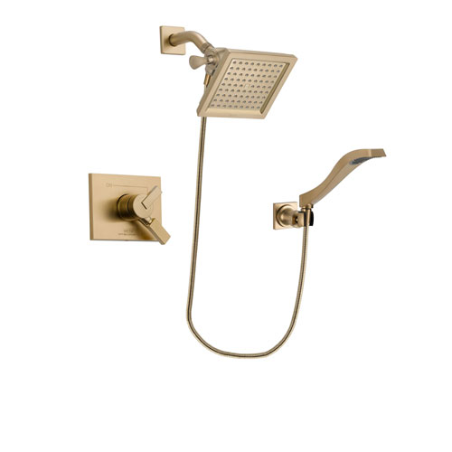 Delta Vero Champagne Bronze Finish Dual Control Shower Faucet System Package with 6.5-inch Square Rain Showerhead and Modern Wall Mount Handheld Shower Spray Includes Rough-in Valve DSP3860V