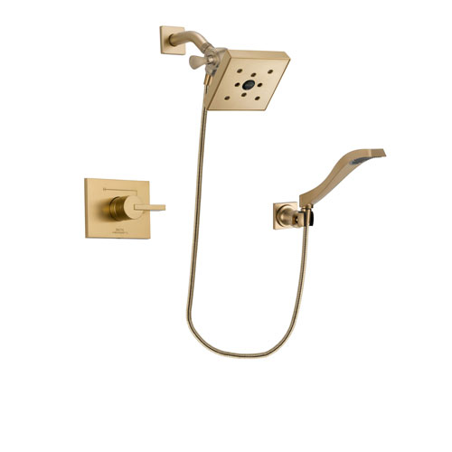 Delta Vero Champagne Bronze Finish Shower Faucet System Package with Square Shower Head and Modern Wall Mount Handheld Shower Spray Includes Rough-in Valve DSP3868V