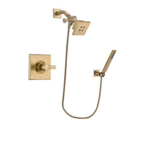 Delta Dryden Champagne Bronze Finish Shower Faucet System Package with Square Showerhead and Modern Wall-Mount Handheld Shower Stick Includes Rough-in Valve DSP3878V