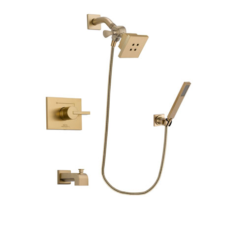 Delta Vero Champagne Bronze Finish Tub and Shower Faucet System Package with Square Showerhead and Modern Wall-Mount Handheld Shower Stick Includes Rough-in Valve and Tub Spout DSP3879V
