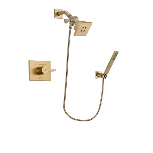 Delta Vero Champagne Bronze Finish Shower Faucet System Package with Square Showerhead and Modern Wall-Mount Handheld Shower Stick Includes Rough-in Valve DSP3880V