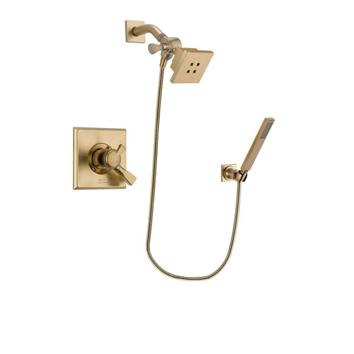 Delta Dryden Champagne Bronze Finish Dual Control Shower Faucet System Package with Square Showerhead and Modern Wall-Mount Handheld Shower Stick Includes Rough-in Valve DSP3882V