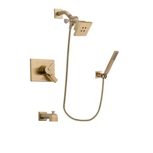 Delta Vero Champagne Bronze Finish Dual Control Tub and Shower Faucet System Package with Square Showerhead and Modern Wall-Mount Handheld Shower Stick Includes Rough-in Valve and Tub Spout DSP3883V