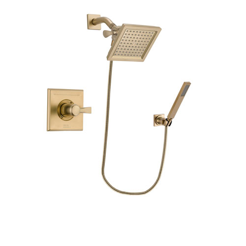 Delta Dryden Champagne Bronze Finish Shower Faucet System Package with 6.5-inch Square Rain Showerhead and Modern Wall-Mount Handheld Shower Stick Includes Rough-in Valve DSP3890V