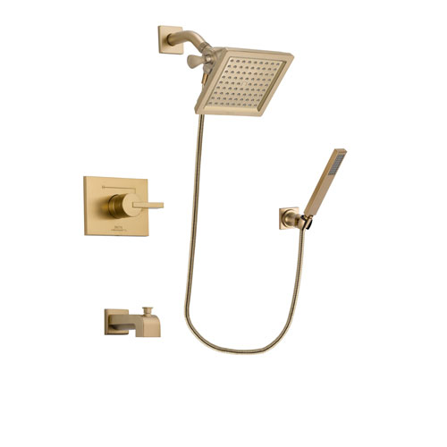 Delta Vero Champagne Bronze Finish Tub and Shower Faucet System Package with 6.5-inch Square Rain Showerhead and Modern Wall-Mount Handheld Shower Stick Includes Rough-in Valve and Tub Spout DSP3891V