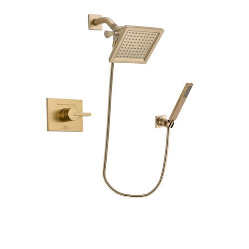 Delta Vero Champagne Bronze Finish Shower Faucet System Package with 6.5-inch Square Rain Showerhead and Modern Wall-Mount Handheld Shower Stick Includes Rough-in Valve DSP3892V
