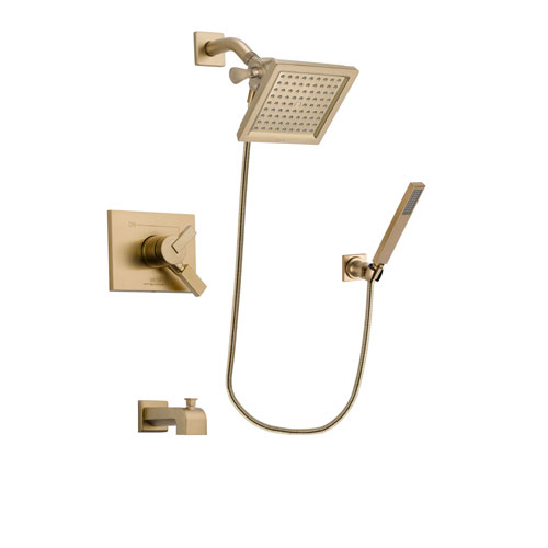 Delta Vero Champagne Bronze Finish Dual Control Tub and Shower Faucet System Package with 6.5-inch Square Rain Showerhead and Modern Wall-Mount Handheld Shower Stick Includes Rough-in Valve and Tub Spout DSP3895V