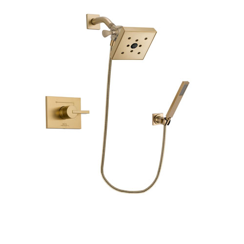 Delta Vero Champagne Bronze Finish Shower Faucet System Package with Square Shower Head and Modern Wall-Mount Handheld Shower Stick Includes Rough-in Valve DSP3904V
