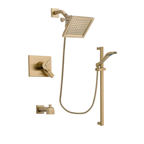 Delta Vero Champagne Bronze Finish Dual Control Tub and Shower Faucet System Package with 6.5-inch Square Rain Showerhead and Modern Handheld Shower Spray with Slide Bar Includes Rough-in Valve and Tub Spout DSP3931V
