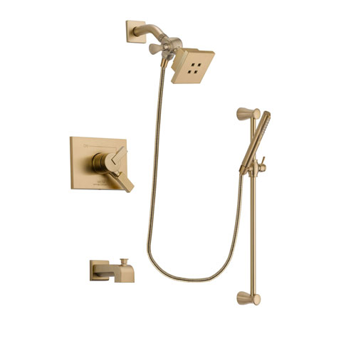 Delta Vero Champagne Bronze Finish Dual Control Tub and Shower Faucet System Package with Square Showerhead and Modern Handheld Shower with Slide Bar Includes Rough-in Valve and Tub Spout DSP3955V