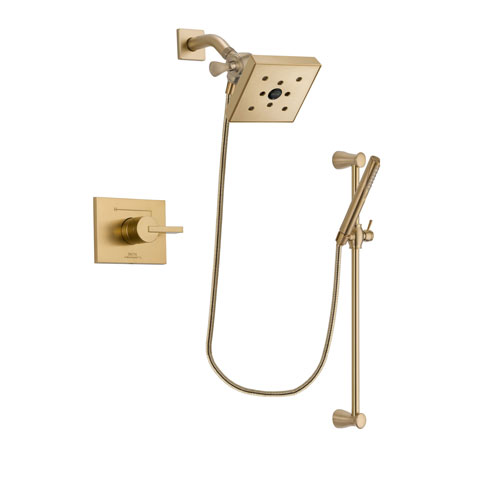 Delta Vero Champagne Bronze Finish Shower Faucet System Package with Square Shower Head and Modern Handheld Shower with Slide Bar Includes Rough-in Valve DSP3976V