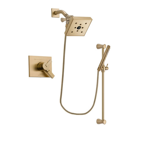 Delta Vero Champagne Bronze Finish Dual Control Shower Faucet System Package with Square Shower Head and Modern Handheld Shower with Slide Bar Includes Rough-in Valve DSP3980V
