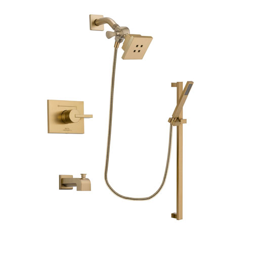 Delta Vero Champagne Bronze Finish Tub and Shower Faucet System Package with Square Showerhead and Modern Handheld Shower with Square Slide Bar Includes Rough-in Valve and Tub Spout DSP3987V