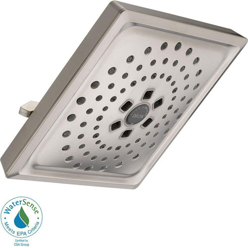 Qty (1): Delta 3 Spray 7 5 8 inch H2OKinetic Square Raincan Showerhead in Stainless Steel Finish