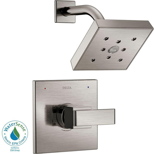 Qty (1): Delta Ara 1 Handle Shower Faucet Trim Kit in Stainless Steel Finish Featuring H2Okinetic
