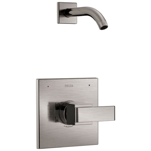 Qty (1): Delta Ara 1 Handle Shower Faucet Trim Kit in Stainless Steel Finish with Less Showerhead