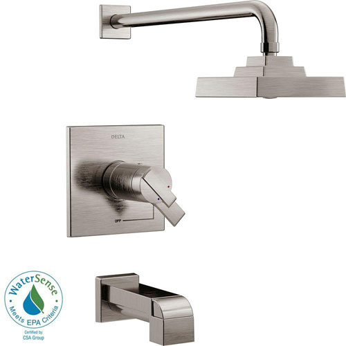 Qty (1): Delta Ara TempAssure 17T Series 1 Handle Tub and Shower Faucet Trim Kit Only in Stainless Steel Finish