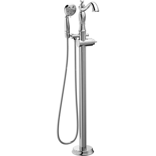 Qty (1): Delta Cassidy 1 Handle Floor Mount Roman Tub Faucet Trim Kit with H2Okinetic Handshower in Chrome