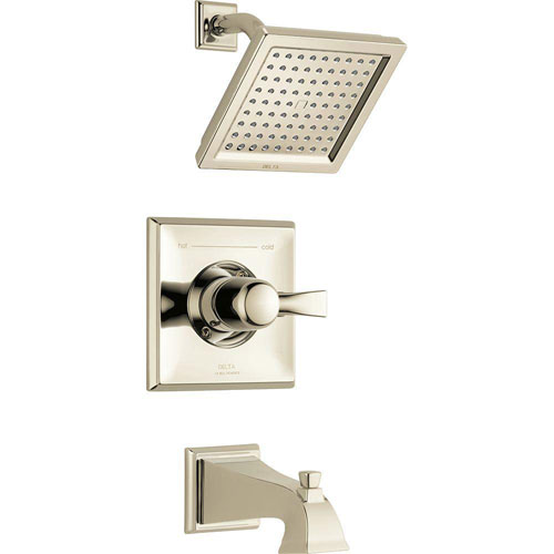 Qty (1): Delta Dryden 1 Handle 1 Spray Tub and Shower Faucet Trim Kit in Polished Nickel