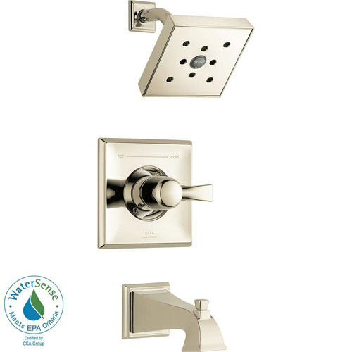 Qty (1): Delta Dryden 1 Handle H2Okinetic 1 Spray Tub and Shower Faucet Trim Kit in Polished Nickel