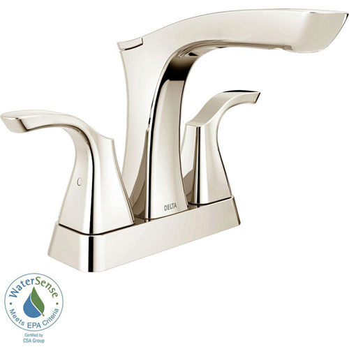 Delta Tesla 4 inch Centerset 2-Handle Bathroom Faucet in Polished Nickel with Metal Drain Assembly 718253