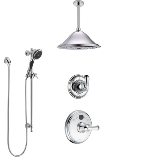 Delta Cassidy Chrome Finish Shower System with Temp2O Control, 3-Setting Diverter, Ceiling Mount Showerhead, and Hand Shower with Slidebar SS140024