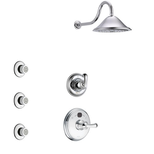 Delta Cassidy Chrome Finish Shower System with Temp2O Control Handle, 3-Setting Diverter, Showerhead, and 3 Body Sprays SS140027