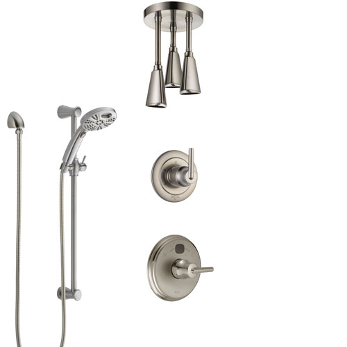 Delta Trinsic Stainless Steel Finish Shower System with Temp2O Control, Diverter, Ceiling Mount Showerhead, and Hand Shower with Slidebar SS14002SS5