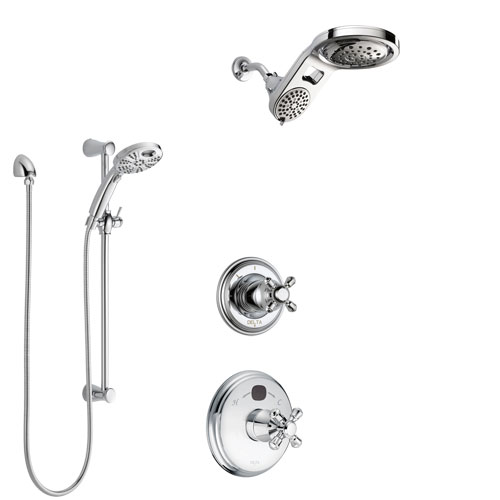 Delta Cassidy Chrome Finish Shower System with Temp2O Control Handle, 3-Setting Diverter, Dual Showerhead, and Hand Shower with Slidebar SS140035