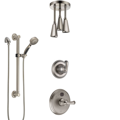 Delta Cassidy Stainless Steel Finish Shower System with Temp2O Control, Diverter, Ceiling Mount Showerhead, and Hand Shower with Grab Bar SS14003SS8