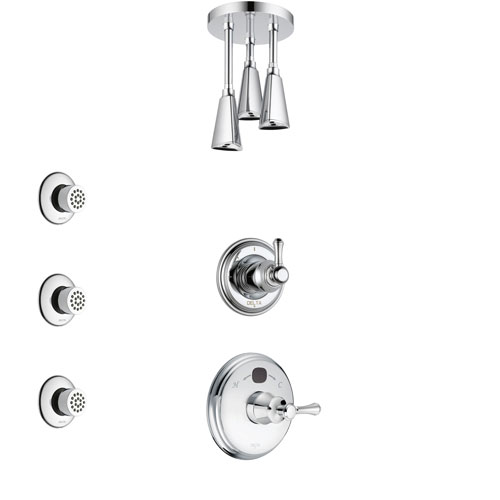 Delta Cassidy Chrome Finish Shower System with Temp2O Control Handle, 3-Setting Diverter, Ceiling Mount Showerhead, and 3 Body Sprays SS140042
