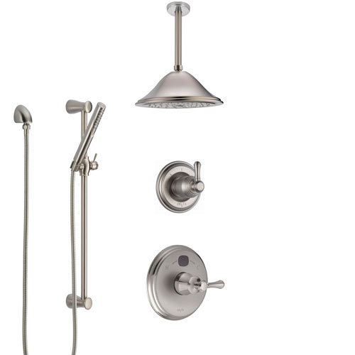 Delta Cassidy Stainless Steel Finish Shower System with Temp2O Control, Diverter, Ceiling Mount Showerhead, and Hand Shower with Slidebar SS14005SS8