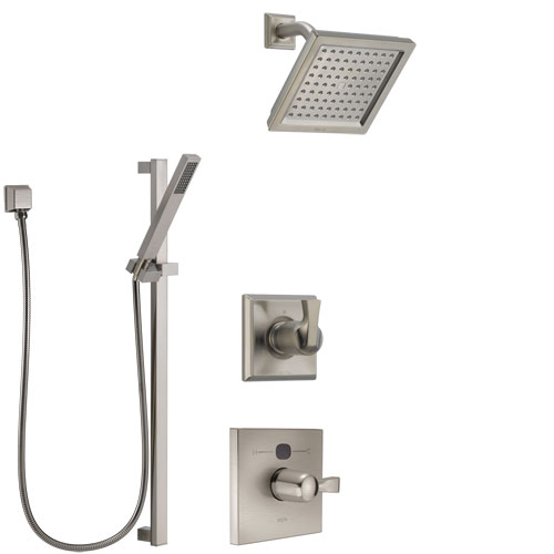 Delta Dryden Stainless Steel Finish Shower System with Temp2O Control Handle, 3-Setting Diverter, Showerhead, and Hand Shower with Slidebar SS14011SS8