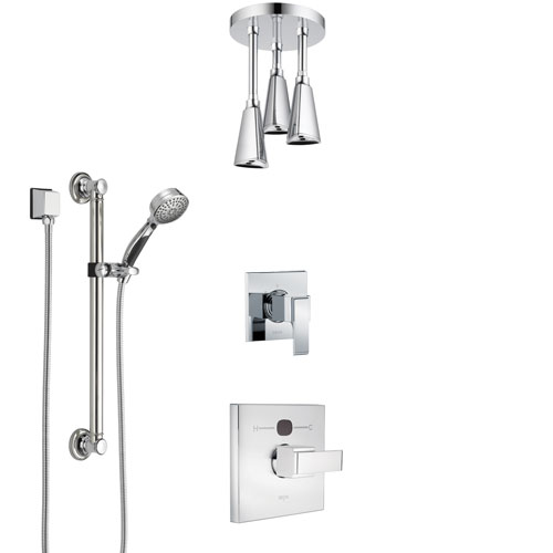 Delta Ara Chrome Finish Shower System with Temp2O Control Handle, 3-Setting Diverter, Ceiling Mount Showerhead, and Hand Shower with Grab Bar SS140132