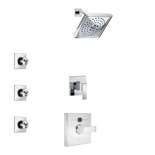 Delta Ara Chrome Finish Shower System with Temp2O Control Handle, 3-Setting Diverter, Showerhead, and 3 Body Sprays SS140138