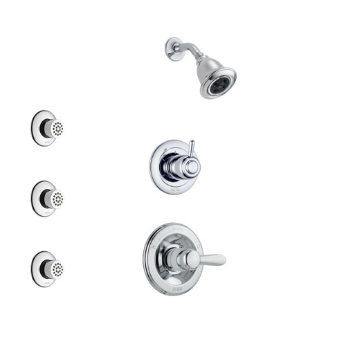 Delta Lahara Chrome Finish Shower System with Control Handle, 3-Setting Diverter, Showerhead, and 3 Body Sprays SS1423811