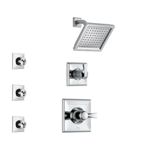Delta Dryden Chrome Finish Shower System with Control Handle, 3-Setting Diverter, Showerhead, and 3 Body Sprays SS1425112