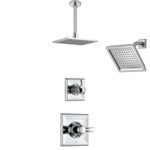 Delta Dryden Chrome Finish Shower System with Control Handle, 3-Setting Diverter, Showerhead, and Ceiling Mount Showerhead SS1425113