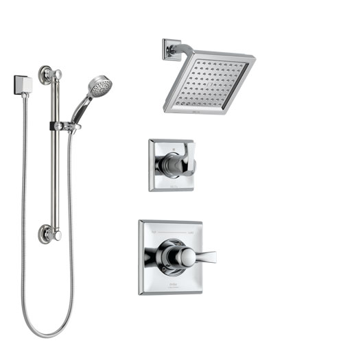 Delta Dryden Chrome Finish Shower System with Control Handle, 3-Setting Diverter, Showerhead, and Hand Shower with Grab Bar SS1425114